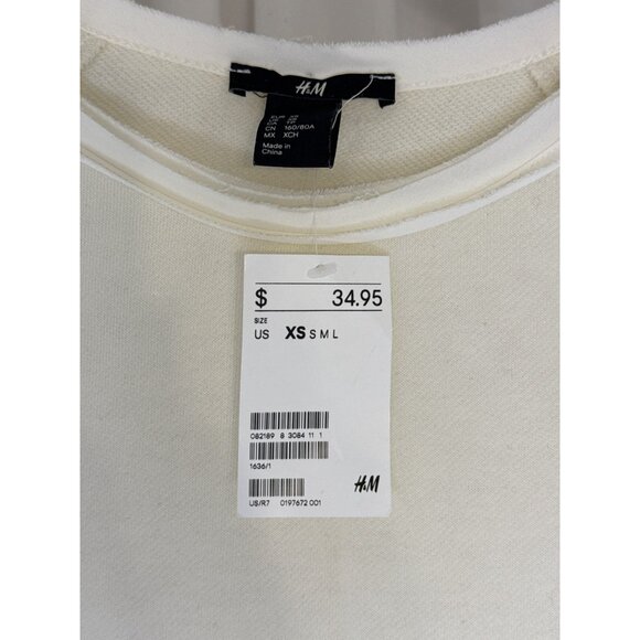 H&M Womens Off-White 3/4 Sleeve Top With Studded Hem XS Cotton & Polyester Blend - Picture 4 of 5